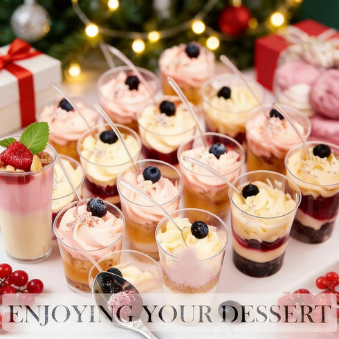 200 3oz Pcs Mini Dessert Cups with Lids and Spoons - Jello, Clear Plastic Parfait & Pudding Shooter Cups for Tasting