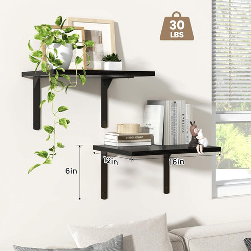12 Inch Set 2, 16W 12D Fun Memories Floating Shelves for Wall, Deep Floating Shelves of Wall Mounted Shelf with Metal