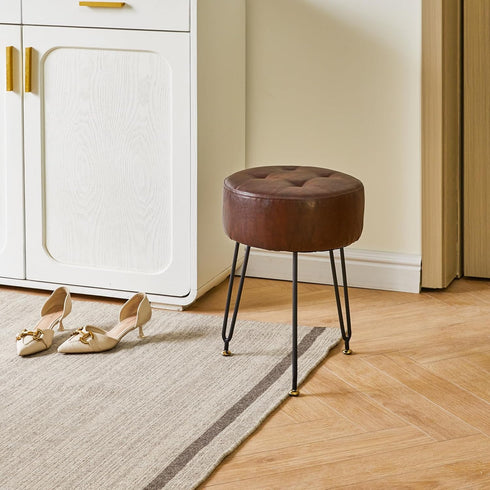 LG-31Z IBUYKE Faux Leather Round Footrest Stool, Makeup Vanity Stool Side Table, PU Dressing Table Seat, Pouf Couch