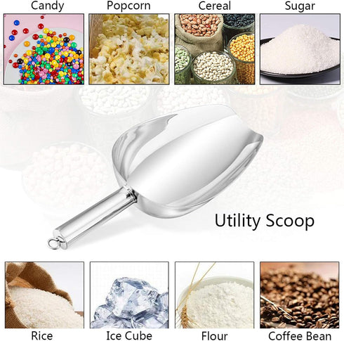 P&P CHEF Stainless Steel Canister Scoop Set of 3, Ice Candy Scoop, Mirror Finish, Dishwasher Safe, Silver, 5+8+12 Oz