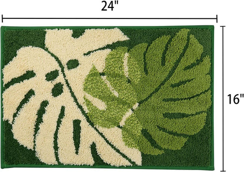 Hi Space Bathroom Rugs 24x16IN, Blue Leaves Bath Mat, Non Slip Microfiber Soft Plush for Bathroom Decor