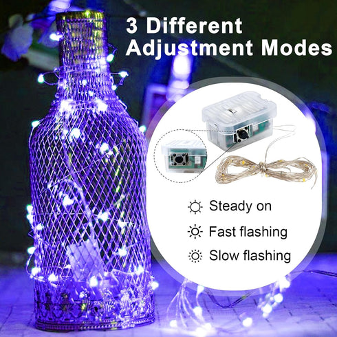 pozzolanas 24 Pack 3 7FT 20 (24, Purple Fairy Lights Battery Operated Modes LED Waterproof String Lights Twinkle Silver