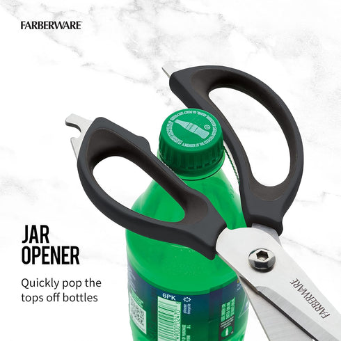 Farberware 4 in 1 Multipurpose Kitchen Scissors, Stainless Steel with Blade Cover, Black