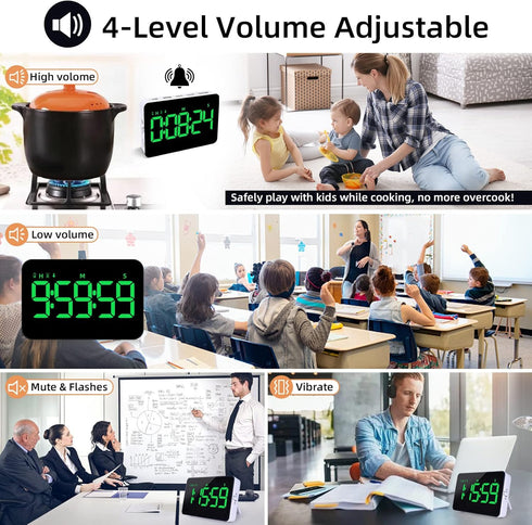 Rechargeable Digital Kitchen Timer for Cooking, Magnetic Timer with 5” LED Display, Adjustable Brightness and Volume,