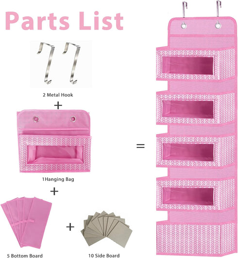 VERONLY Over The Door Hanging Organizer, 5 Large Pockets, Wall Mount Pantry Storage, Pink