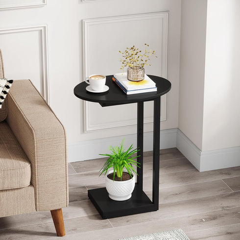 Hosfais Small Side Table End Table, C-Shaped Wood Coffee Table TV Tray for Eating Couch Tables for Small Space, Living