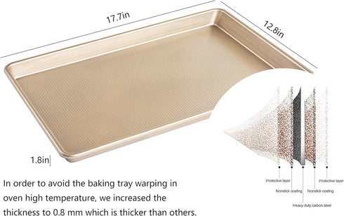 Nonstick Large Baking Cookie Sheet, Heavy Duty Carbon Steel Baking Pan for Oven, 17.7 Inch x 12.8 Inch, Champagne Gold by kitCom