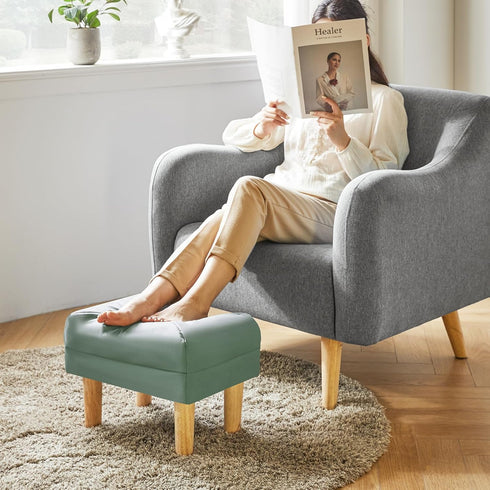15.75"D 11.42"W12.6"H UHBD040GR YMYNY Small Footstool Ottoman, Faux Leather Footrest with Sponge Padded Seat, Step