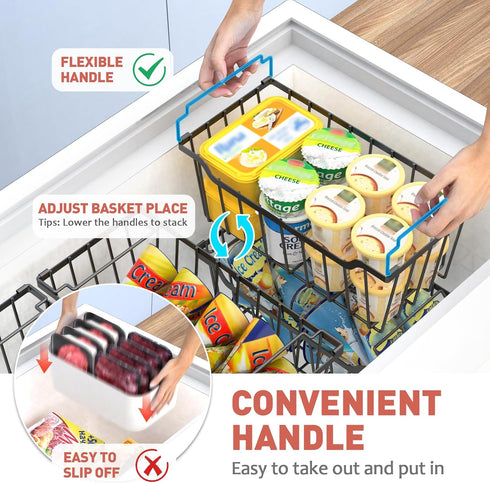 4 Pack 3.5-7 Goovilla Freezer Organizer Bins with Foldable Handle, Stackable Freezer Baskets for Cu.FT Deep Chest