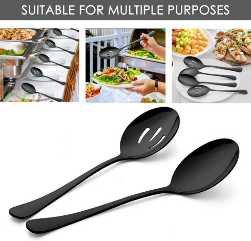 LIANYU 8 Pack Large Black Serving Spoons, 9.8 Inch Stainless Steel Utensils Set