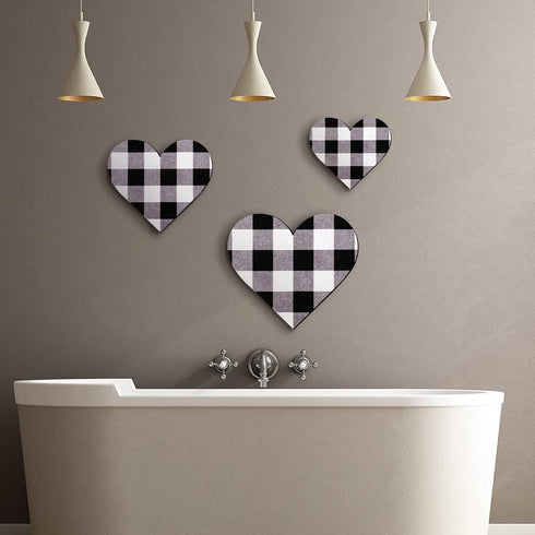 Jetec 3 Pcs Heart Shaped Wood Sign, Gray Purple Buffalo Plaid Decor, Wooden Heart Wall Sign, Rustic Hanging Love Plaque