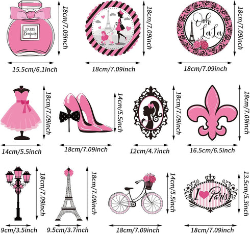 30 Pieces Paris Party Hanging Swirls Decorations, Pink Eiffel Tower & High Heels for Birthday Theme Supplies