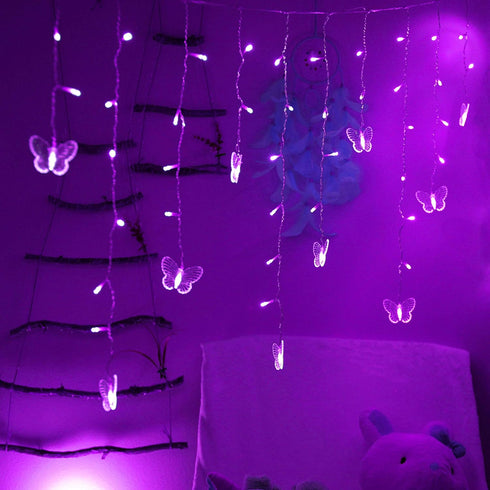 13ft 96 16 8 Decorman Butterfly Curtain Lights, LED USB Window Fairy Lights Butterflies Modes Firefly Twinkle Timer