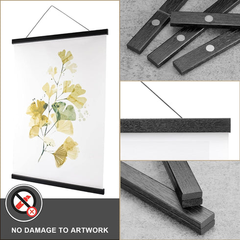 WITCOLOR Magnetic Poster Hanger Frame, 8x10 8x12 8x20 Black Wooden Magnet Hanging Kit for Walls
