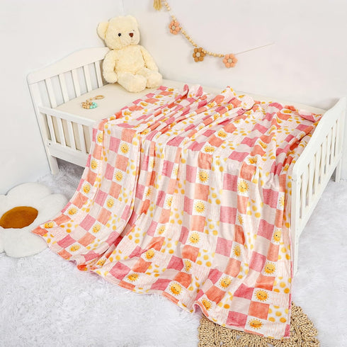 50 60 Inches Baby Blanket for Boys Girls, Super Soft Double Layer Mink Blankets with Dotted Backing, Lattice Sun