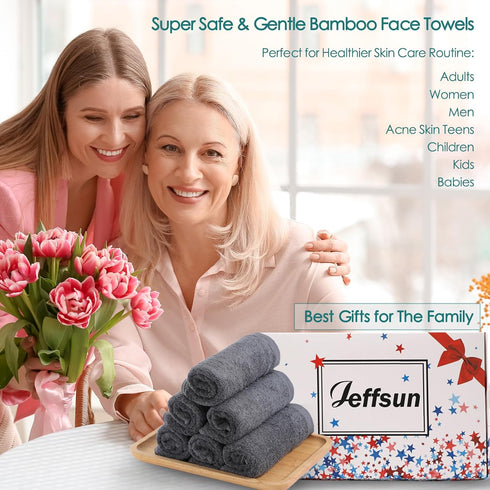 6 Pack, 13x13 inch Face Towels Extra Large Grey Wash Cloths on Sensitive Skin, Super Soft and Gentle Bath Washcloths