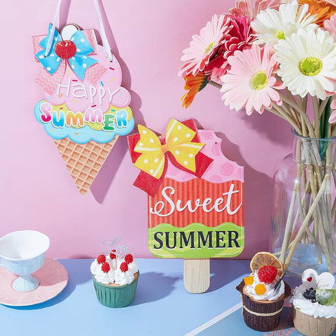 2 Summer Summer Pieces Ice Cream Sandbeach Hanging Sign Happy Wood Sign Sweet Wood Ornaments Welcome decor Door Hanging