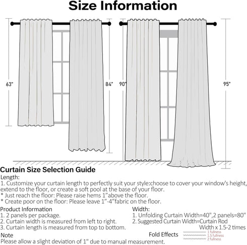 84 Inches Pocket,40" Wx84 L,Pack 2 ZJDECOR Buffalo Plaid Ruffled Curtains Length,Rustic Not-See-Through Sheer