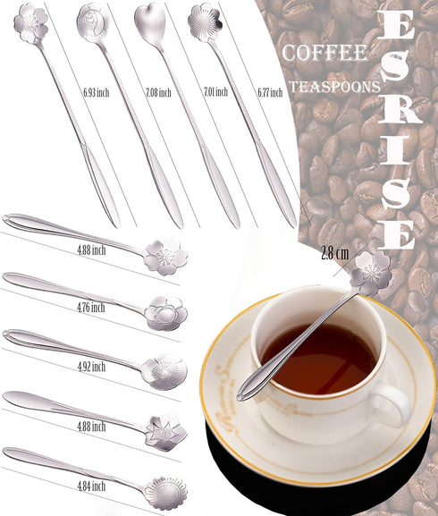 9 Pcs Flower Spoon Coffee Teaspoon Set, ESRISE Stainless Steel Tea Spoon for Tea Party Decorations