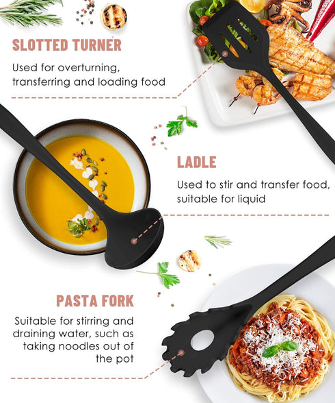 Kitchen Utensils Set - 12 Pieces Silicone Cooking Utensils Set, Dishwasher Safe, 392°F Heat Resistant Nonstick Spatula