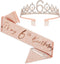 BRT Bearingshui 6th Birthday Sash and Tiara Set for Girls, Rose Gold Birthday Sash, Tiara & Cake Topper