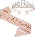 BRT Bearingshui 6th Birthday Sash and Tiara Set for Girls, Rose Gold Birthday Sash, Tiara & Cake Topper
