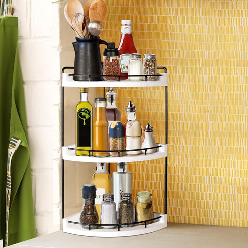 Alytree 3 Counter Counter Countertop Tier Bathroom Organizer, Bathroom Tray and Vanity Organizer, Wood Corner