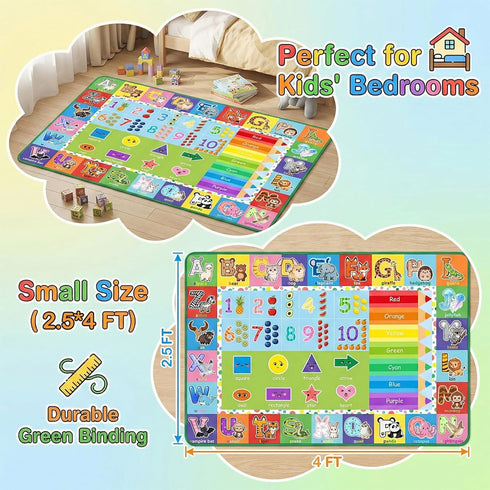 Wiero 2.5x4 ABC Alphabet Rug for Kids Bedroom - Feet Educational Numbers & Animals Play Mat for Toddler Nursery