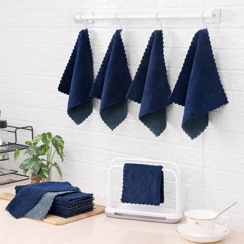 12 Pack (10" 10", Mordimy Kitchen Cloths Dish Towels x Dark Grey & Navy Blue), Super Soft and Absorbent Dish Cloths
