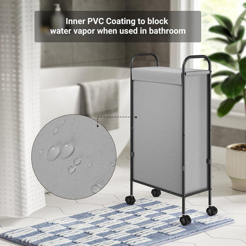 50L 7.9 ELYKEN Slim Laundry Hamper with Lid, Small Rolling Laundry Basket on Wheels, Narrow Dirty Cloth Cart