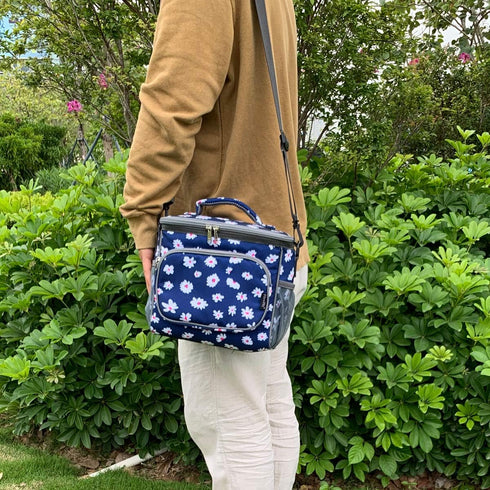 FlowFly Insulated Reusable Lunch Bag, Large Lunch Box for Women and Men, Daisy with Adjustable Shoulder Strap