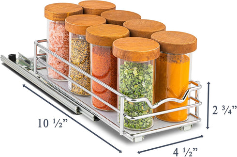 4-1/2"W 10-1/2"D 2-3/4H, Pull Out Cabinet Organizer for Spices, Cans - Heavy Duty with Lifetime Limited Warranty- Pull
