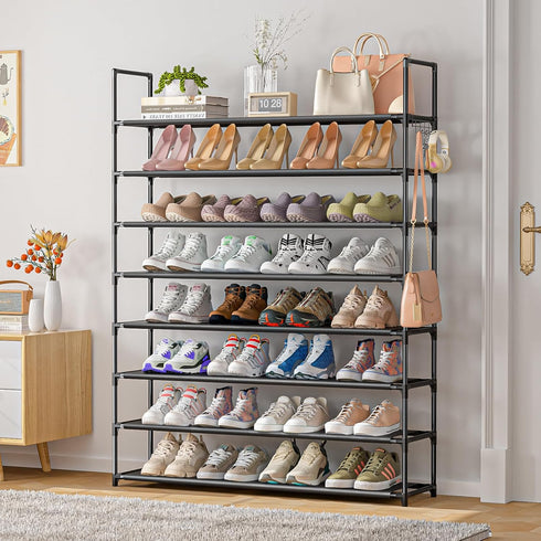 8 33.3in 11.2in 55.7in 32-40 OYREL Tier Shoe Organizer, Wide x Deep x Tall, Black Metal and Plastic Shoe Rack, Holds up