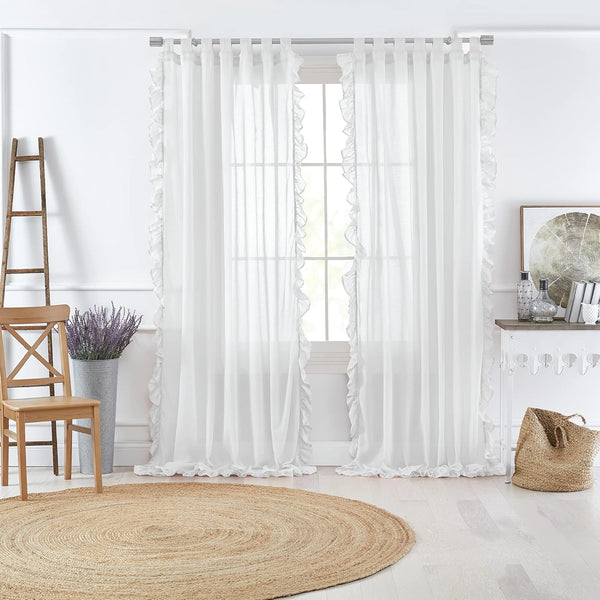 Elrene Home Fashions Bella French Country Cottage Core Tab-Top Ruffle Sheer Window Curtain, 52 in x 95 in (1 Panel),