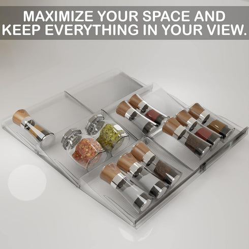 BaHoki Essentials 3 Tier Spice Rack - Kitchen Drawer Organizer for Salt, Pepper, Spices, Clear Plastic Storage Rack