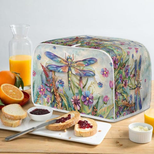 Dragonfly Daisy Print 2 Slice Toaster Covers, Washable Dust Protection for Kitchen Accessories