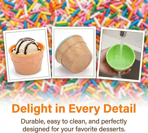 24 Pack 6 Set Frozen Summer Lawei Plastic Ice Cream Bowls with Spoons, Reusable Fun Ice Cream Cups Bulks, Cartoon Candy