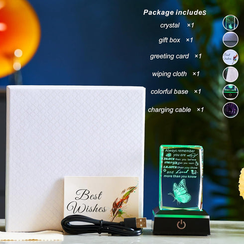 3D Crystal Butterfly Inspirational Gift with Color Changing LED Base, Inspiring Plaque, Birthday and Graduation Gifts