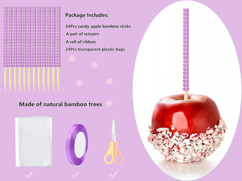 MULTIONS 26+24PCS set,Treat Including24PCS 6-Inch Stick24PCS Candy Apple Stick Sticks Rhinestone Apple Bamboo Bags a
