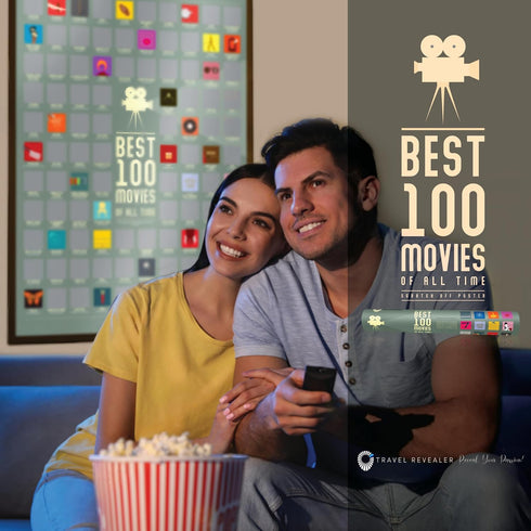 Travel Revealer 100 Movie Scratch Off Poster, 2024 IMDb Top 100 Movies, 17"x24" Bucket List Poster