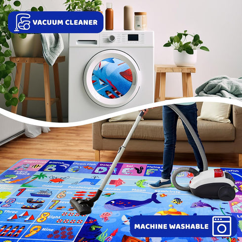 DINSUMRUG 59"39.4" ABC Kids Rug for Playroom Ocean Rug Baby Play Mat Alphabet Mat Sea Animal Number Shape Classroom