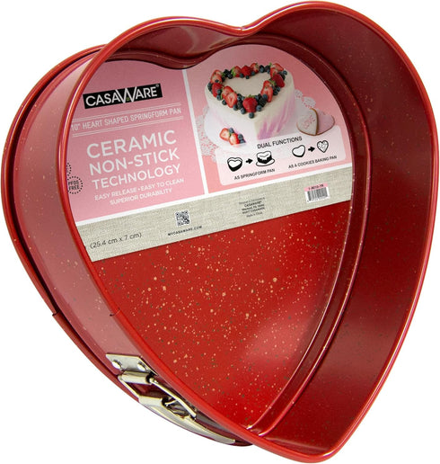 casaWare 10-Inch Heart Springform Pan, NonStick Ceramic Coated Red Granite