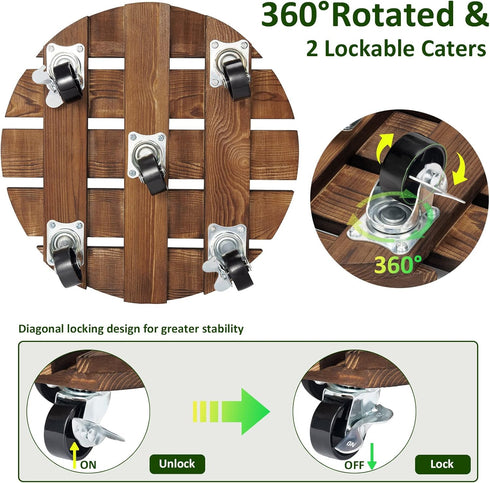 2pack 12Wood 2 360 Yangbaga Plant Caddy Duty Rolling Plant Stand with Lockable Caster Wheels,Indoor Outdoor on Roller