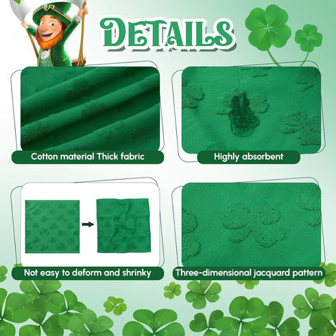 6 Pack Set 2 2 2 Peryiter Cotton St. Patrick's Day Bath Towels Green Clover Towels for Bathroom, Soft and Absorbent