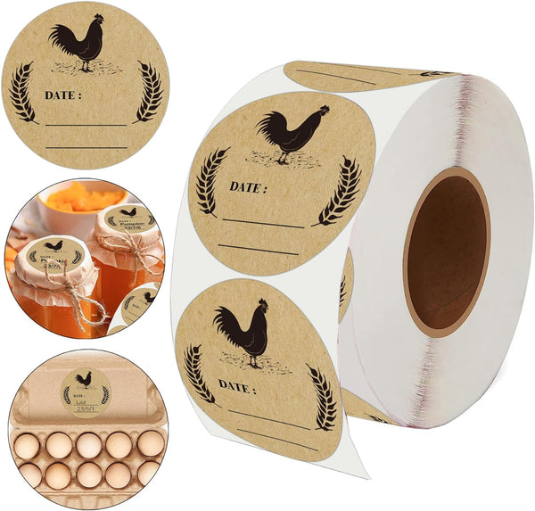 500pcs Farm Chicken Egg Labels, 2 inch Round Natural Brown Kraft Washed Egg Carton Labels for Kitchen, Crafts,