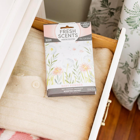 6 Closets, 6 Pack Fresh Scents Scented Sachets | Baby Powder | Home Fragrance | Long Lasting (Up to Months) | Air