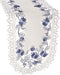 Embroidered Delft Blue Onion Flower Table Runner - Dresser Scarf, Doily (15Wx34L)
