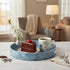 12.6 PEMAR Mother of Pearls Lacquer Inlaid Round Serving Tray with Handles, Round Decorative Nacred Wooden Ottoman