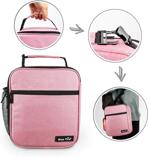 Hap Tim Pink Insulated Lunch Bag for Women, Reusable Spacious Lunchbox for Adults