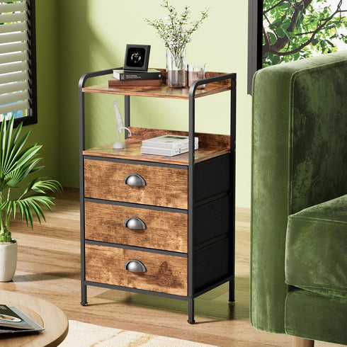 YEYSHAOM 3 -55LB Night Stand with Fabric Drawer and Sturdy Metal Frame, Modern Side Table Lightweight & Durable Load